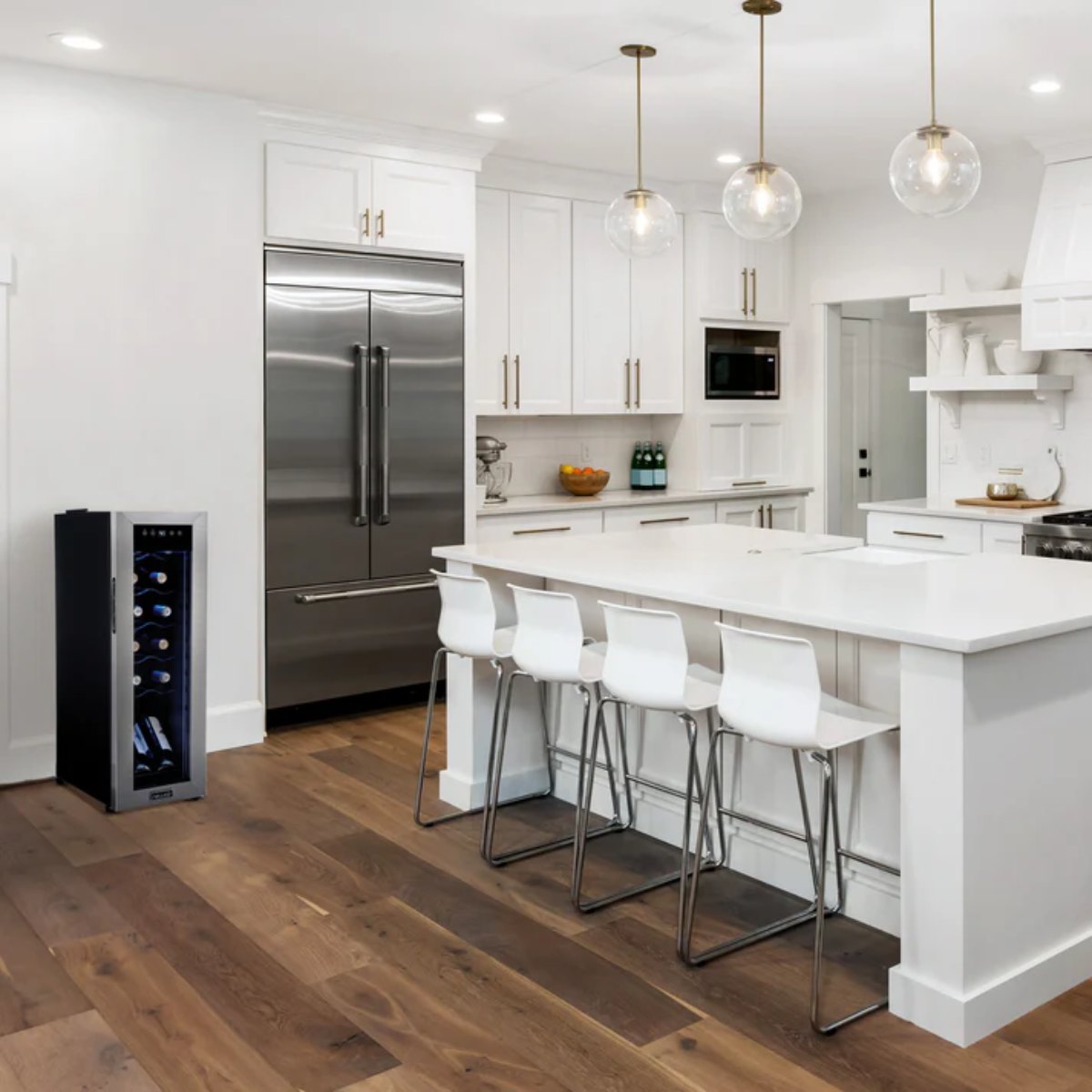 Newair 12 Bottle Freestanding Wine Fridge – 9.9" Stainless Steel - Wine Fridge shown in the kitchen