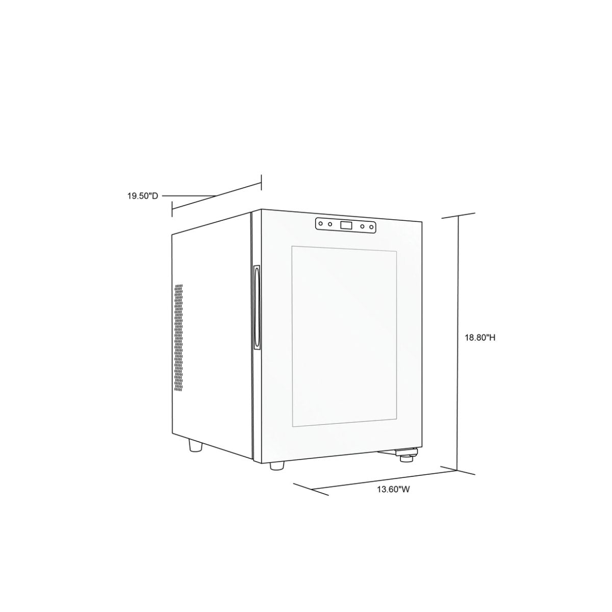 Newair 12 Bottle Shadow-T Series Wine Fridge – 9.9" Black - Fridge Dimensions Shown