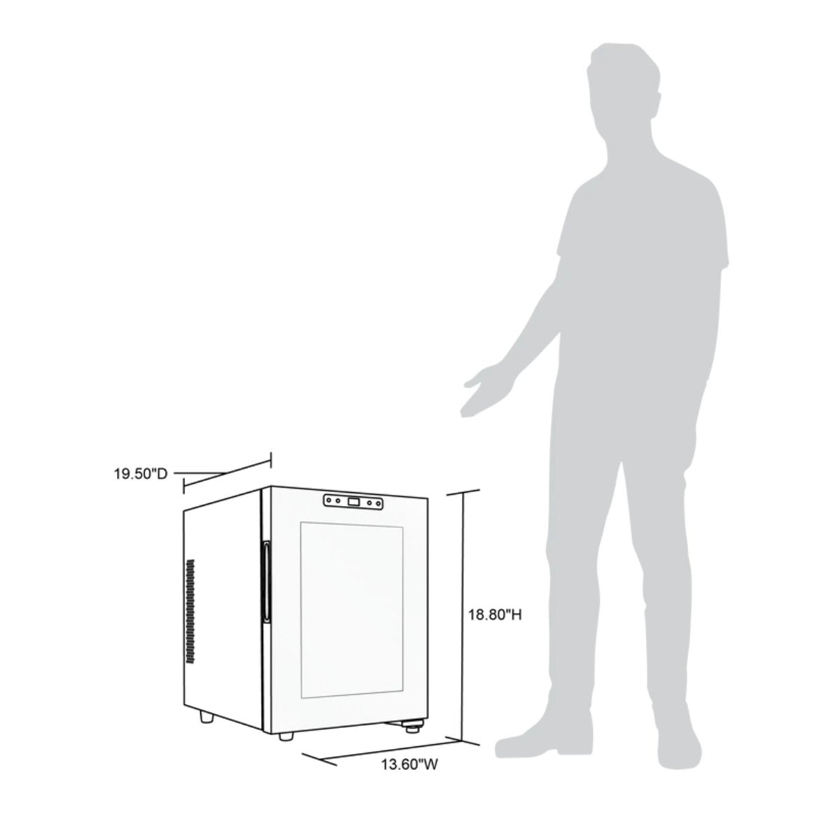 Newair 12 Bottle Shadow-T Series Wine Fridge – 9.9" Black - Fridge Dimensions with Comparison