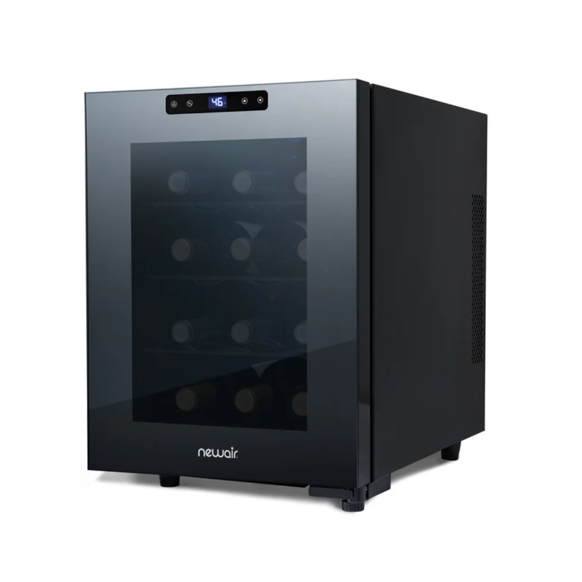 Newair 12 Bottle Shadow-T Series Wine Fridge – 9.9" Black - Front Left View - Loaded