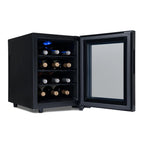Newair 12 Bottle Shadow-T Series Wine Fridge – 9.9" Black - Front Left View - Open Door
