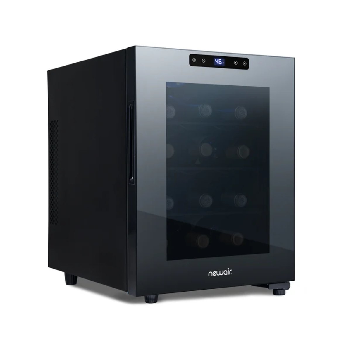 Newair 12 Bottle Shadow-T Series Wine Fridge – 9.9" Black - Front Right View - Loaded