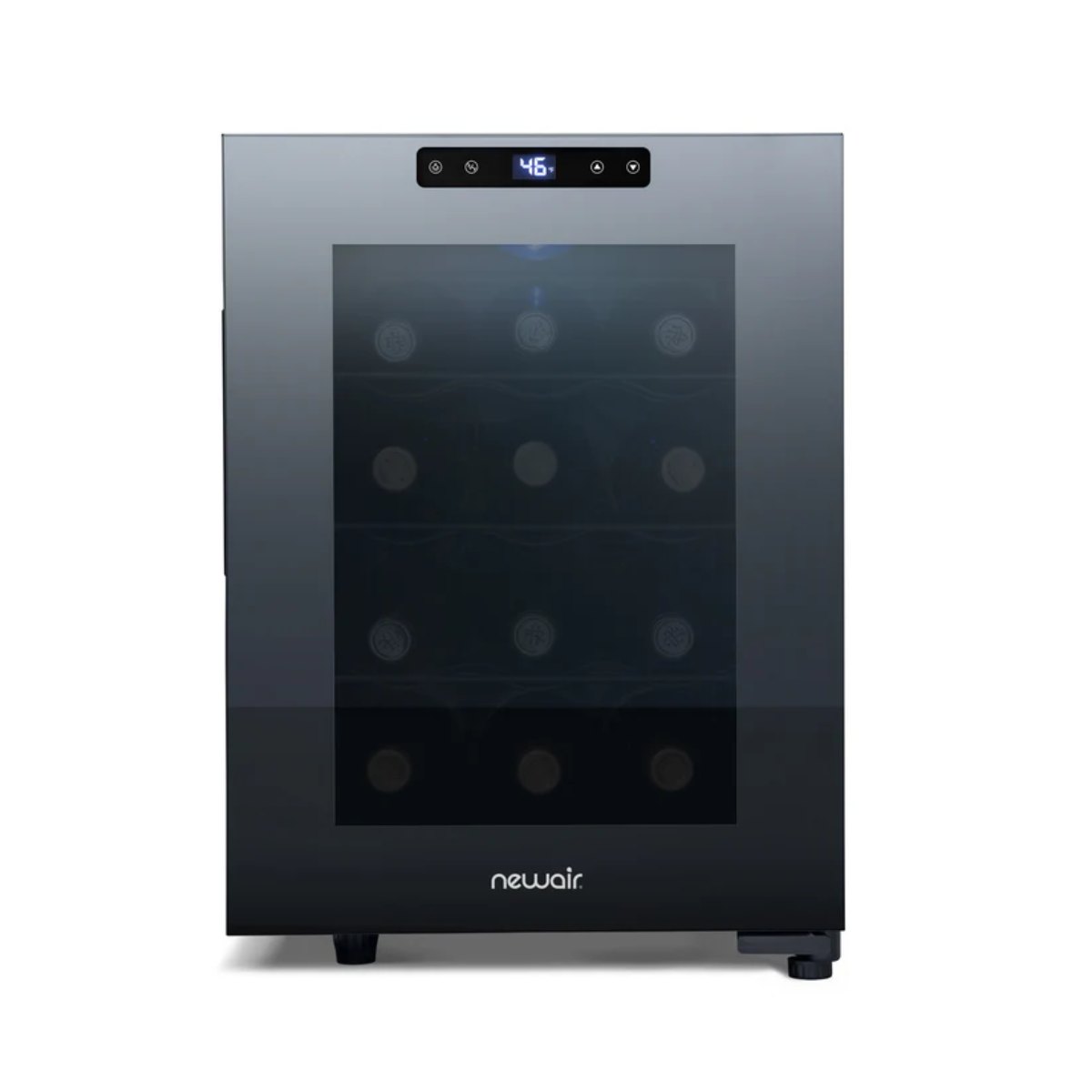 Newair 12 Bottle Shadow-T Series Wine Fridge – 9.9" Black - Front View - Loaded