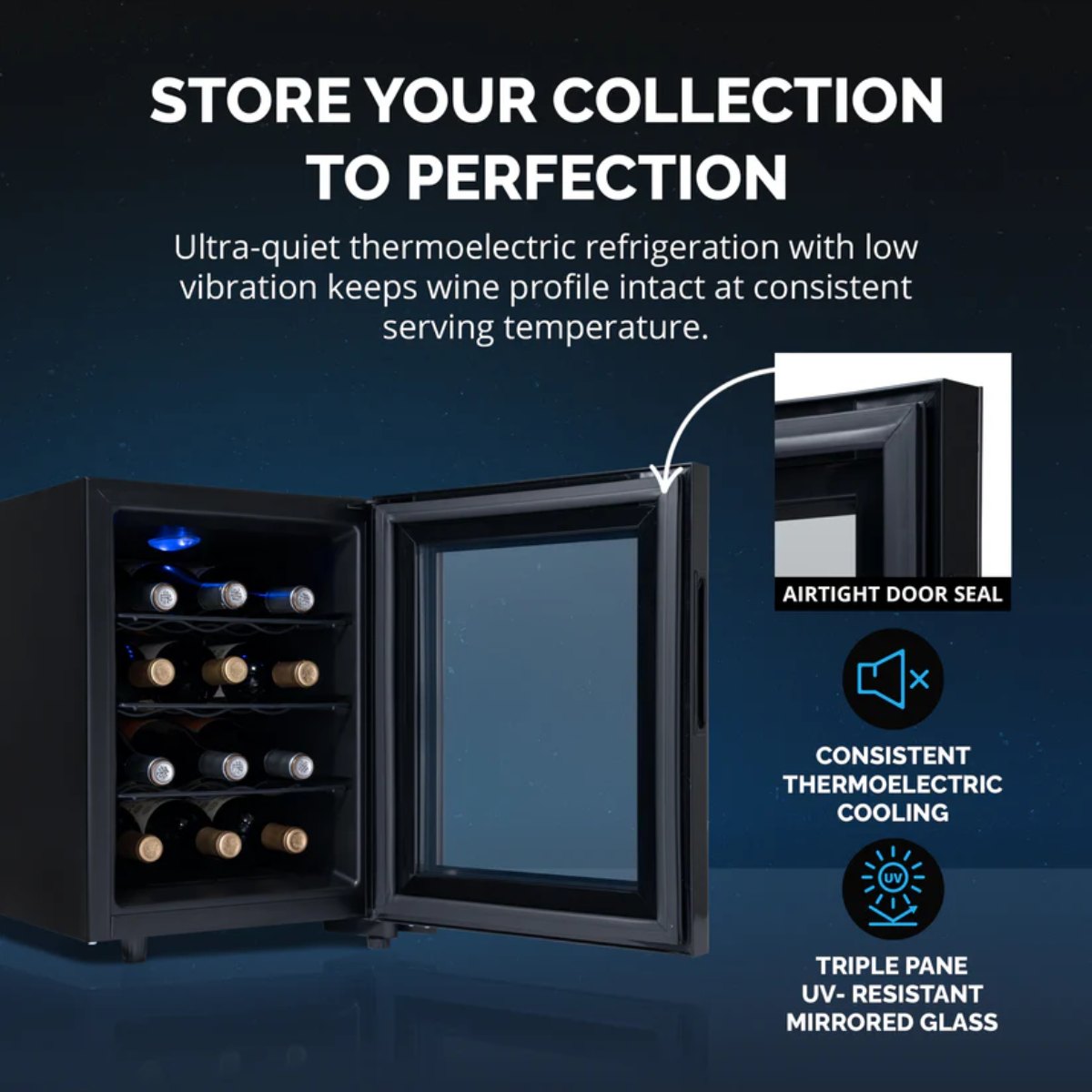 Newair 12 Bottle Shadow-T Series Wine Fridge – 9.9" Black - Store your Collection to Perfection