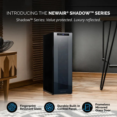 Newair 12 Bottle Shadow Series Countertop Wine Fridge – 13.6" Black - Shadow Series - Value Protected - Luxury Reflected