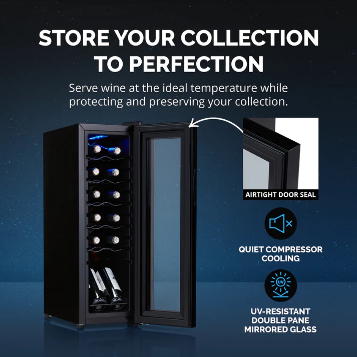 Newair 12 Bottle Shadow Series Countertop Wine Fridge – 13.6" Black - Store your collection to perfection