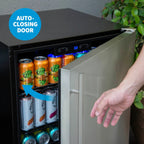 Newair 160-Can Outdoor Beverage Fridge – 24″ Built-In/Freestanding - Auto closing door shown