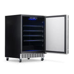 Newair 160-Can Outdoor Beverage Fridge – 24″ Built-In/Freestanding - Front left view empty inside open door