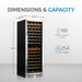 Newair 160 Bottle Dual Zone Wine Fridge – 27" Stainless Steel - Dimensions and Capacity Shown