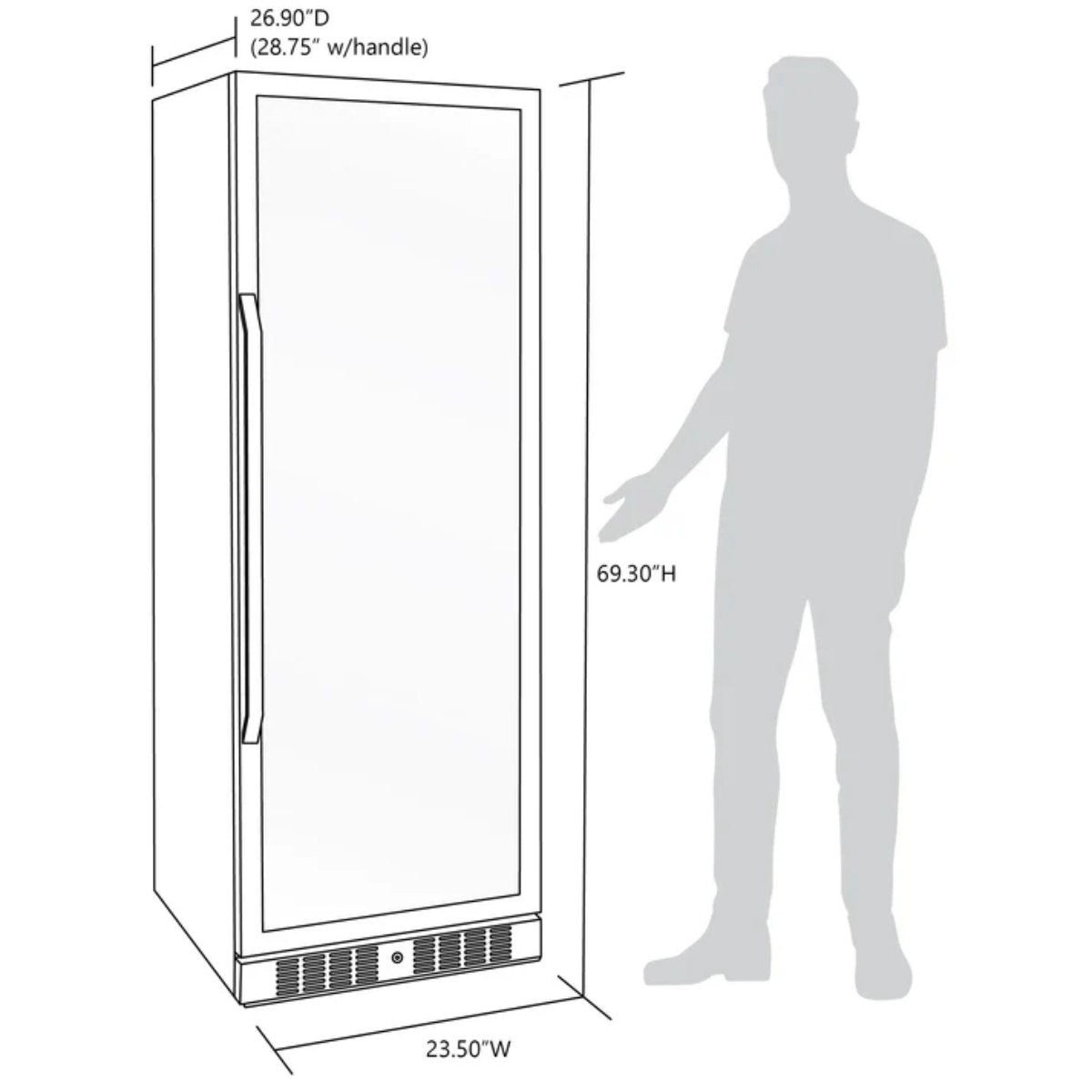 Newair 160 Bottle Dual Zone Wine Fridge – 27" Stainless Steel - Dimensions of the Fridge with Comparison shown