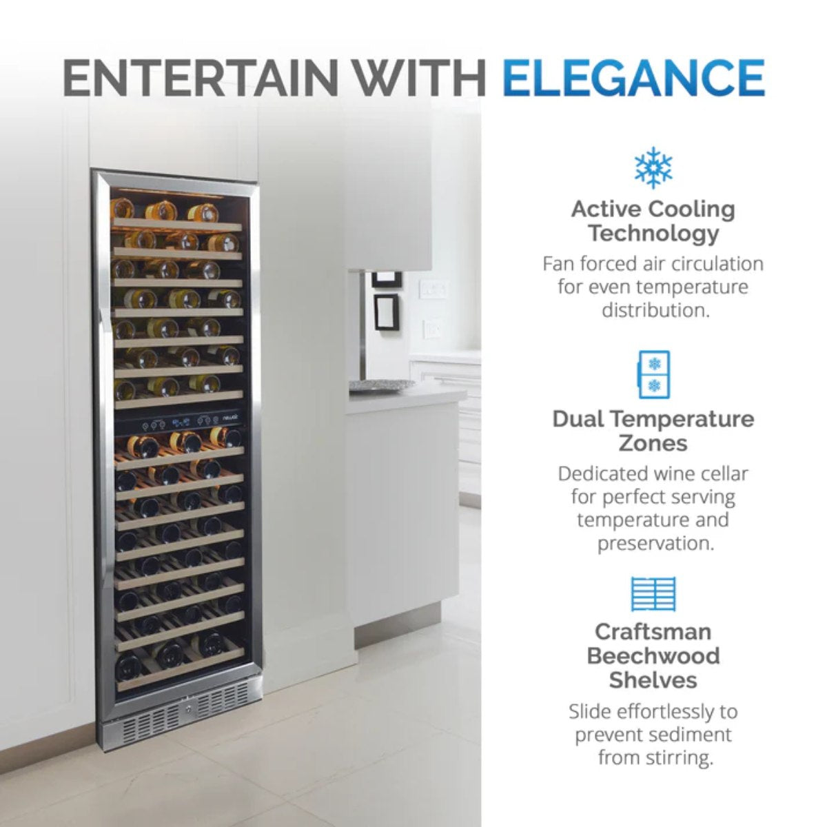 Newair 160 Bottle Dual Zone Wine Fridge – 27" Stainless Steel - Features of the Wine Fridge Shown