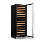 Newair 160 Bottle Dual Zone Wine Fridge – 27" Stainless Steel - Front Left View - Empty Shelves