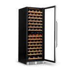 Newair 160 Bottle Dual Zone Wine Fridge – 27" Stainless Steel - Front Left View - Loaded Shelves - Open Door
