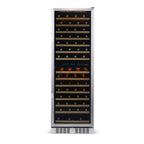 Newair 160 Bottle Dual Zone Wine Fridge – 27" Stainless Steel - Front View - Loaded Shelves - Closed Door