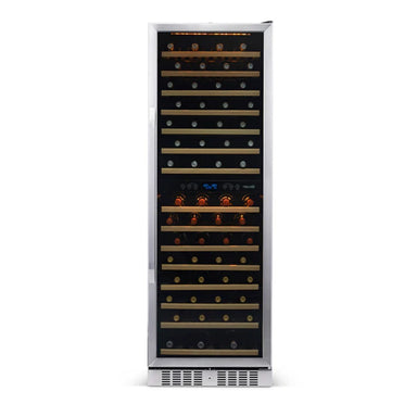 Newair 160 Bottle Dual Zone Wine Fridge – 27" Stainless Steel - Front View - Loaded Shelves - Closed Door