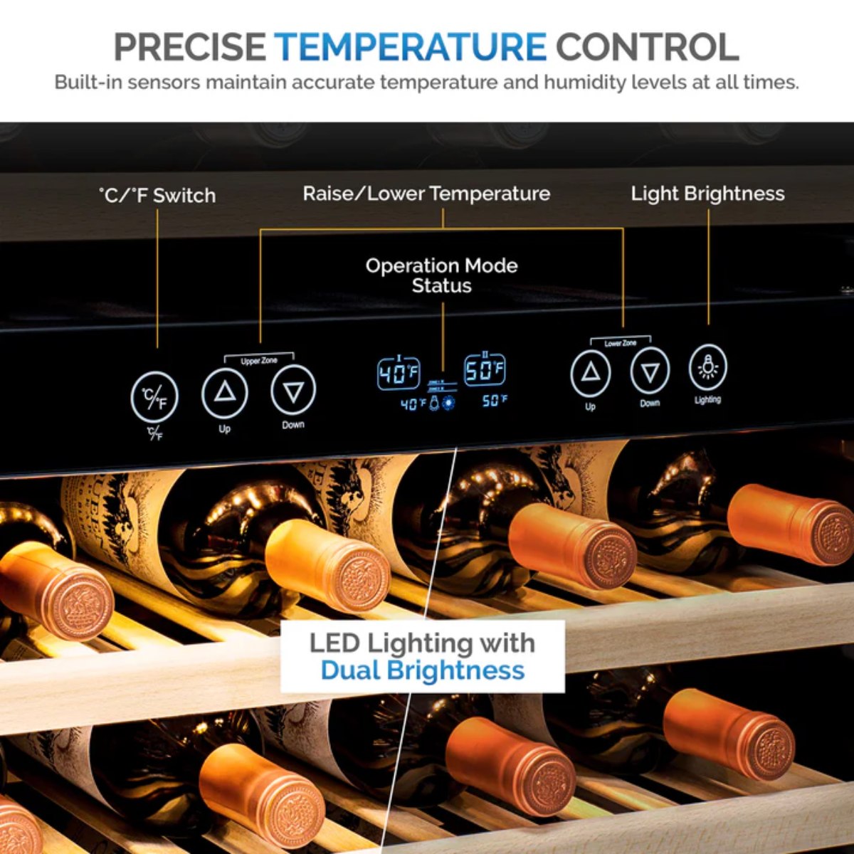 Newair 160 Bottle Dual Zone Wine Fridge – 27" Stainless Steel - Precise Temperature and LED Lighting