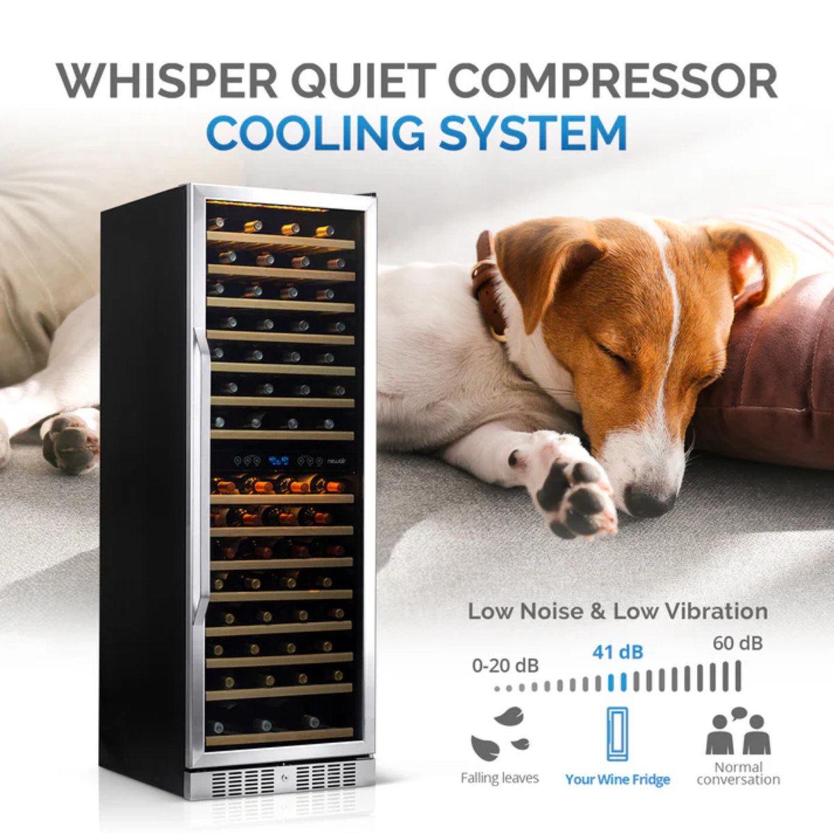 Newair 160 Bottle Dual Zone Wine Fridge – 27" Stainless Steel - Whisper Quiet Compressor Cooling System