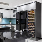 Newair 160 Bottle Dual Zone Wine Fridge – 27" Stainless Steel - Wine Fridge in the kitchen beside the Refrigerator