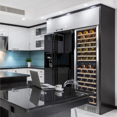 Newair 160 Bottle Dual Zone Wine Fridge – 27" Stainless Steel - Wine Fridge in the kitchen beside the Refrigerator