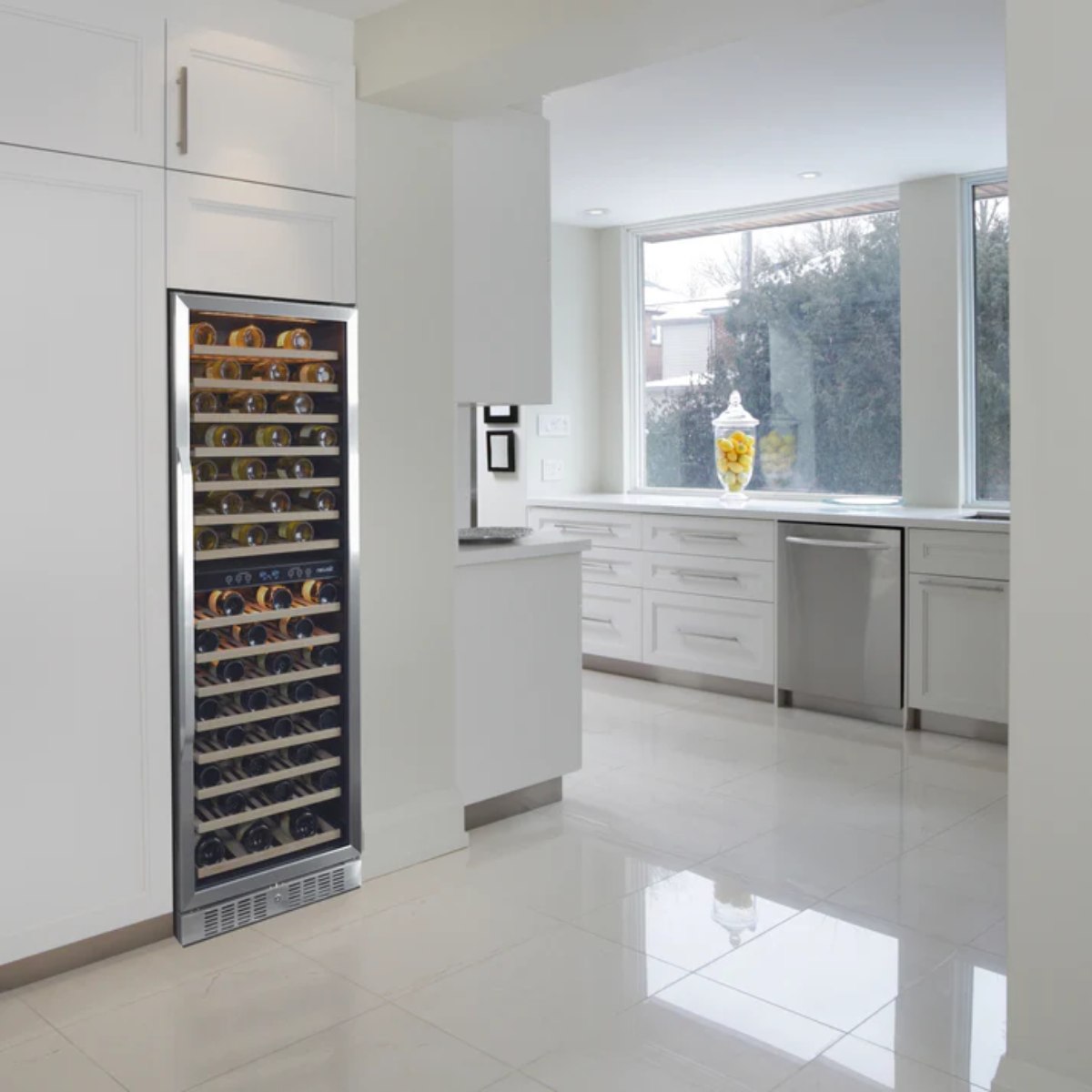 Newair 160 Bottle Dual Zone Wine Fridge – 27" Stainless Steel - Wine Fridge shown in the Kitchen