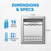 Newair 16 Bottle Freestanding Wine Fridge – 16.9" Stainless Steel - Dimensions and Specifications Shown