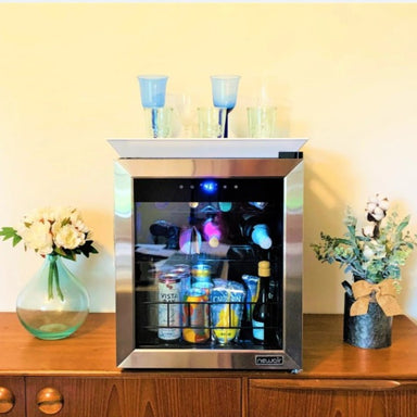 Newair 16 Bottle Freestanding Wine Fridge – 16.9" Stainless Steel - Fridge on top of the drawer with wines and beverages inside