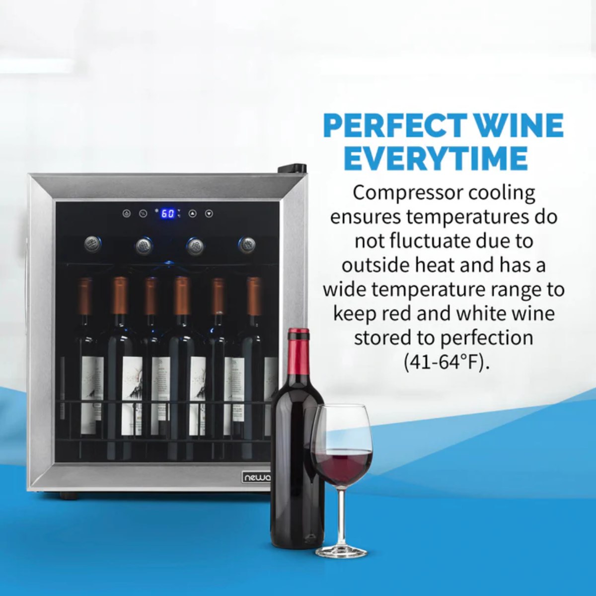 Newair 16 Bottle Freestanding Wine Fridge – 16.9" Stainless Steel - Perfect Wine Everytime with the Compressor Cooling