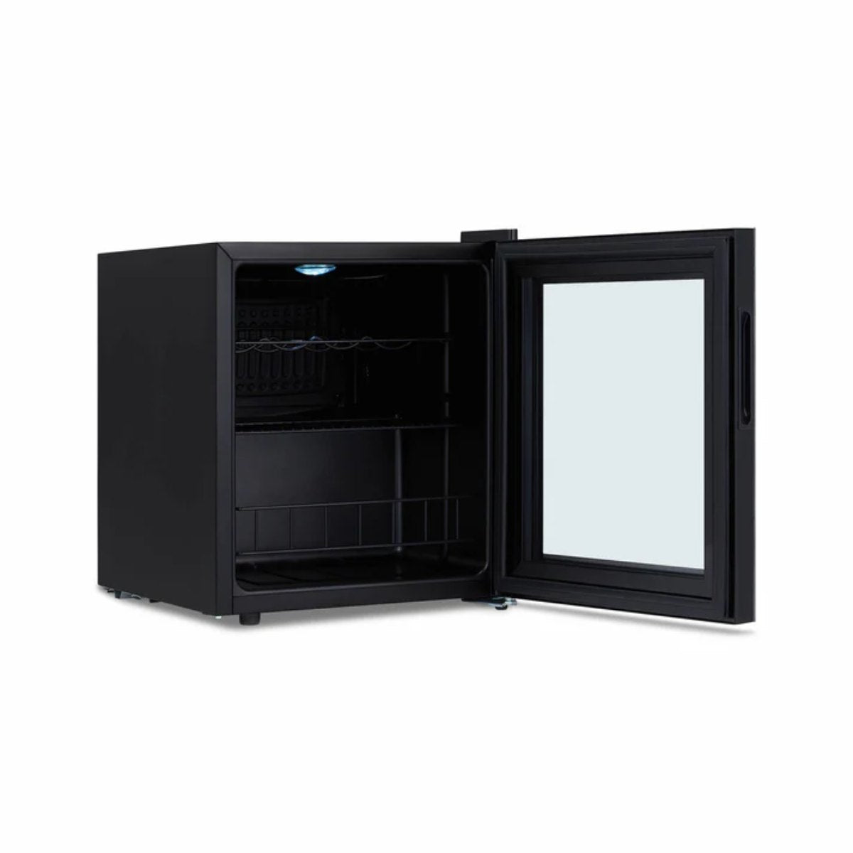 Newair 16 Bottle Shadow Series Freestanding Wine Fridge – 16.9" Black - Front Left View Studio Image - Empty - Opened