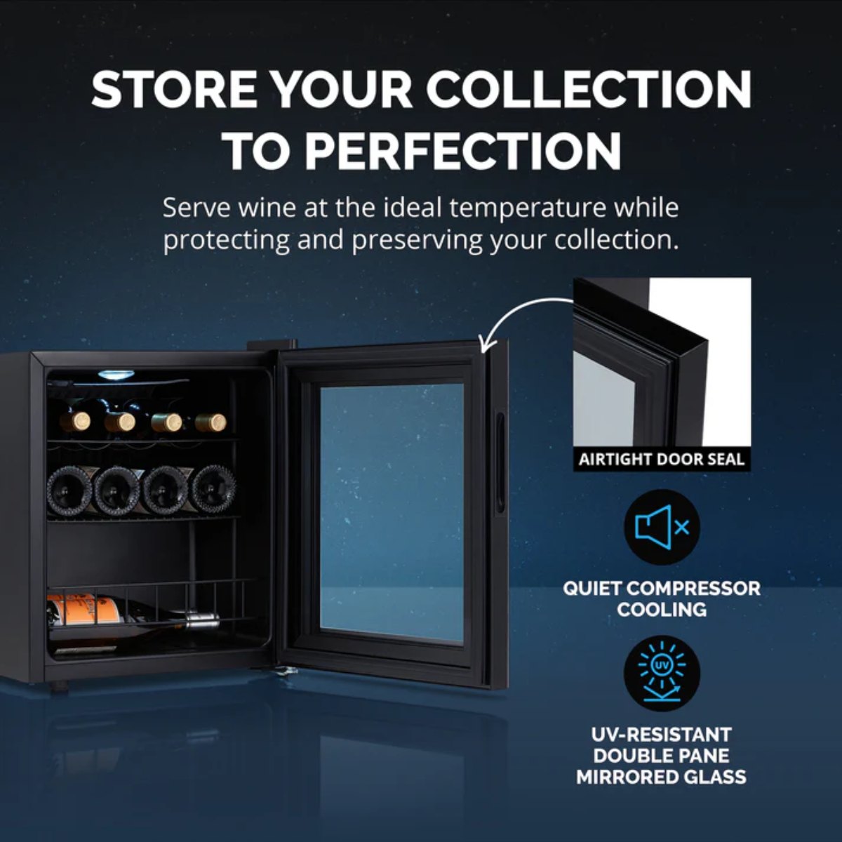 Newair 16 Bottle Shadow Series Freestanding Wine Fridge – 16.9" Black - Store your collection to perfection