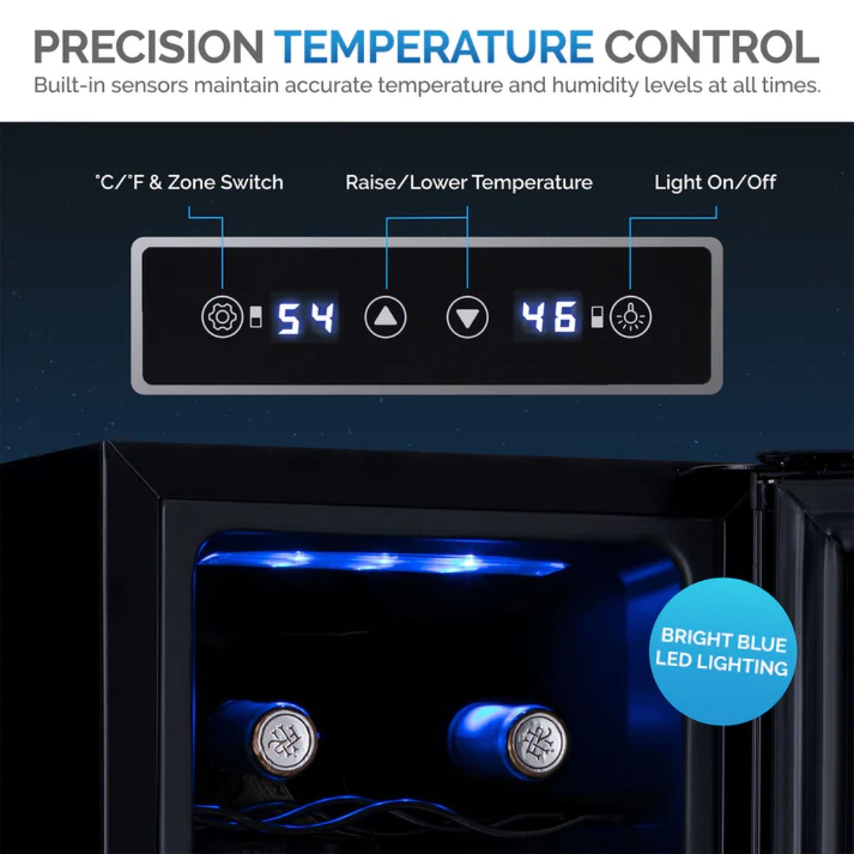 Newair 18 Bottle Shadow-T Series Wine Fridge – 10.75" Black - Precision Temperature Control
