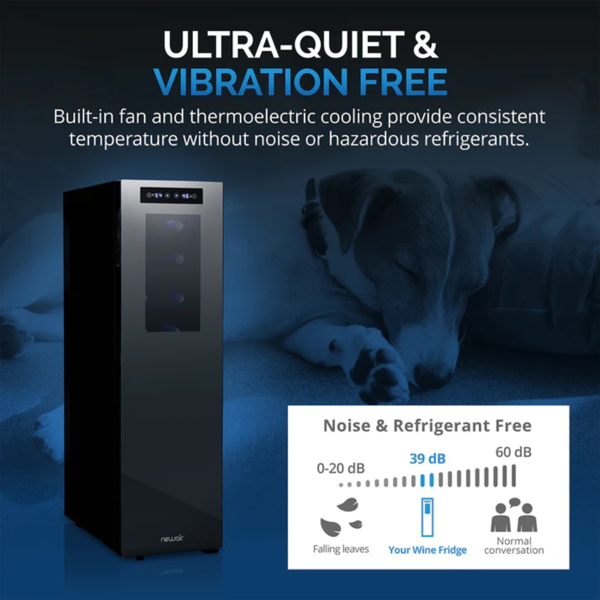 Newair 18 Bottle Shadow-T Series Wine Fridge – 10.75" Black - Ultra Quiet and Vibration Free