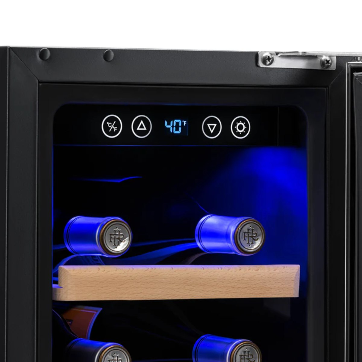 Newair 19 Bottle Built In Wine Fridge – 12" Stainless Steel - Close up view of the fridge controls