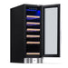 Newair 19 Bottle Built In Wine Fridge – 12" Stainless Steel - Front Left View - Empty Shelves - Open Door