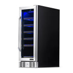 Newair 19 Bottle Built In Wine Fridge – 12" Stainless Steel - Front Right View - Empty Shelves - Closed Door