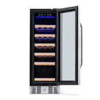 Newair 19 Bottle Built In Wine Fridge – 12" Stainless Steel - Front View - Empty Inside - Open Door