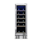 Newair 19 Bottle Built In Wine Fridge – 12" Stainless Steel - Front View - Loaded Shelves - Closed Door