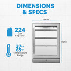 Newair 224-Can Built-In Beverage Fridge – 24" Stainless Steel - Dimensions and Specifications of the fridge shown