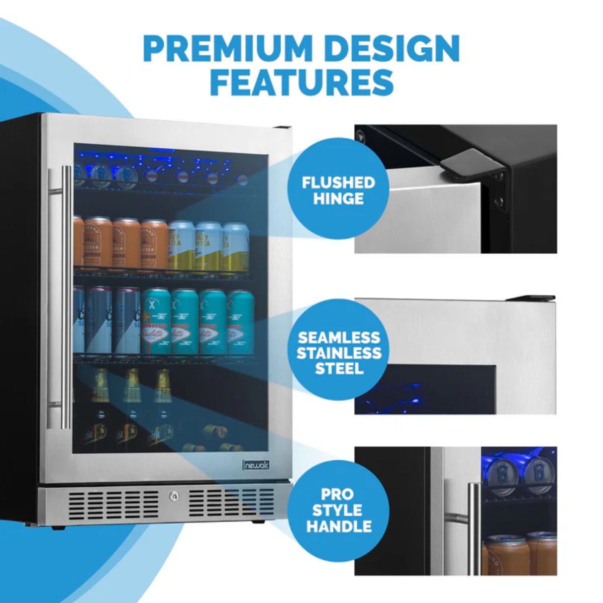 Newair 224-Can Built-In Beverage Fridge – 24" Stainless Steel - Premium design features shown