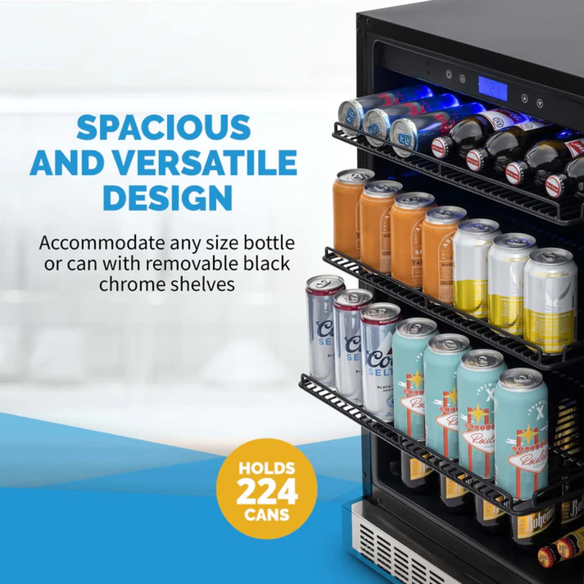 Newair 224-Can Built-In Beverage Fridge – 24" Stainless Steel - Spacious and Versatile Design shown
