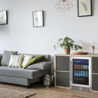 Newair 224-Can Built-In Beverage Fridge – 24" Stainless Steel - beverage cooler in a modern living room cabinet