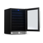 Newair 224-Can Built-In Beverage Fridge – 24" Stainless Steel - front left view empty fridge open door