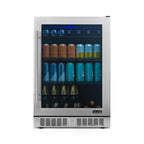 Newair 224-Can Built-In Beverage Fridge – 24" Stainless Steel - front view loaded fridge closed door