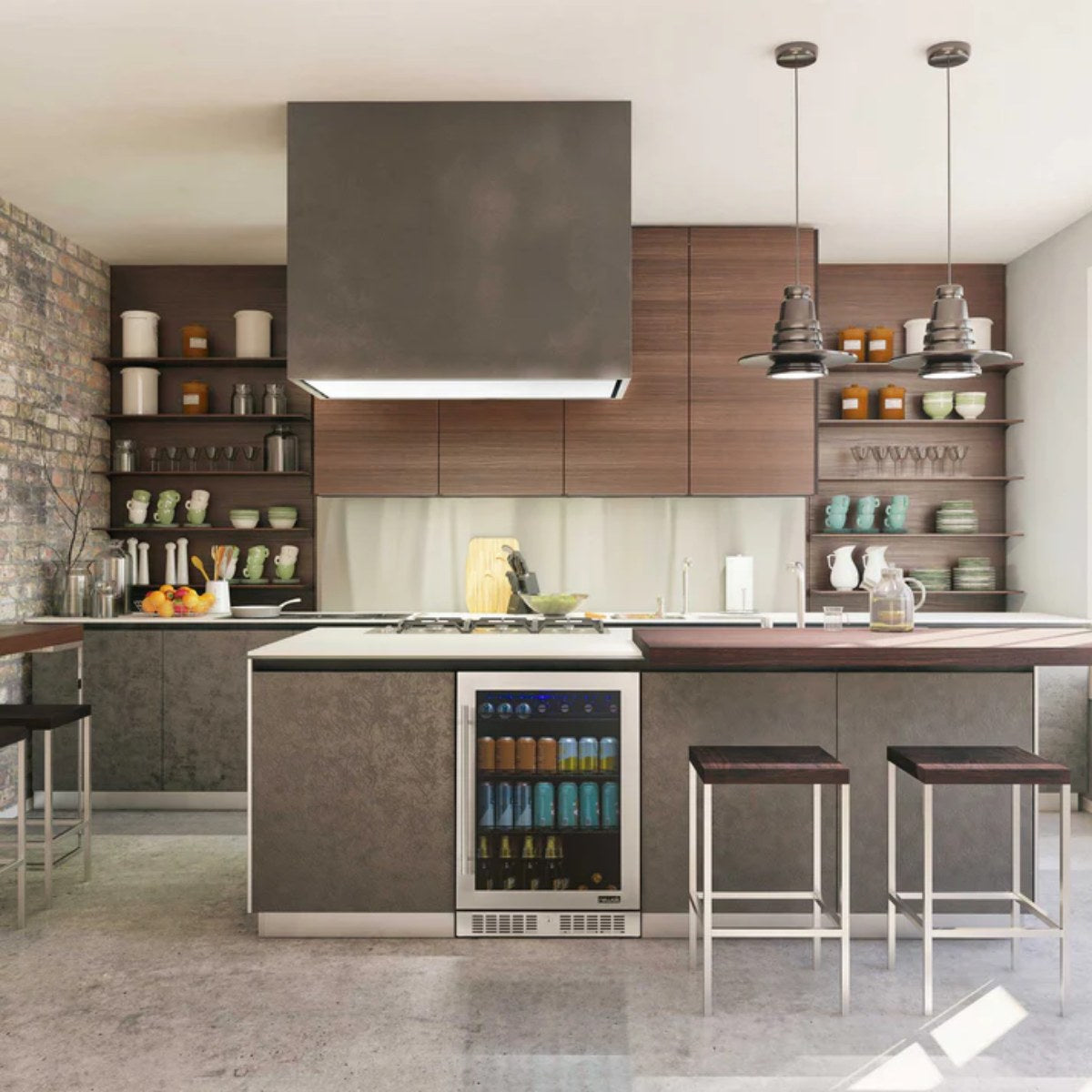 Newair 224-Can Built-In Beverage Fridge – 24" Stainless Steel - installed in a contemporary kitchen island