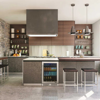 Newair 224-Can Built-In Beverage Fridge – 24" Stainless Steel - installed in a contemporary kitchen island