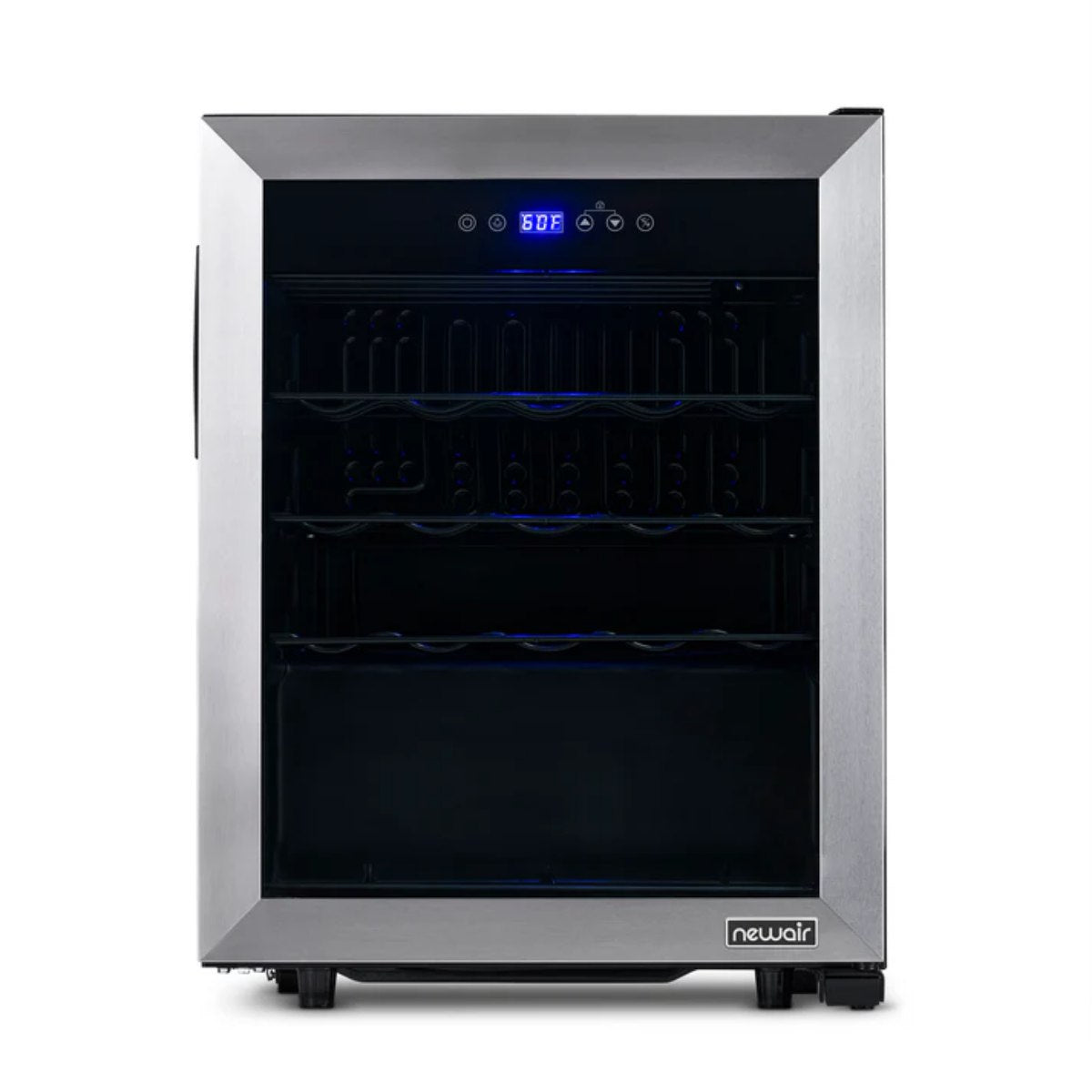Newair 23 Bottle Freestanding Wine Fridge – 18.9" Stainless Steel - Front View - Empty Shelves - Closed Door