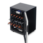 Newair 23 Bottle Freestanding Wine Fridge – 18.9" Stainless Steel - Top View - Loaded Shelves - Open Door