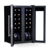 Newair 24-Bottle Dual Zone Wine Fridge – 20" Steel French Door - Front Left View - Loaded Fridge - Open Doors