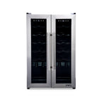 Newair 24-Bottle Dual Zone Wine Fridge – 20" Steel French Door - Front View - Empty Fridge - Closed Doors Studio Image
