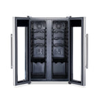 Newair 24-Bottle Dual Zone Wine Fridge – 20" Steel French Door - Front View - Empty Fridge - Open Doors
