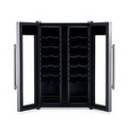 Newair 24-Bottle Dual Zone Wine Fridge – 20" Steel French Door - Front View - Empty Fridge - Open Doors Studio Image